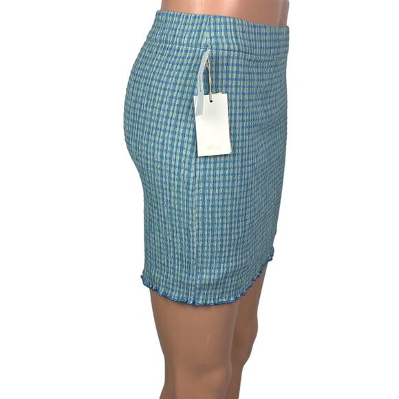 NEW Aritzia Wilfred Reunion Blue Plaid Checkered Bodycon Tube Mini Skirt Size S - Picture 5 of 13